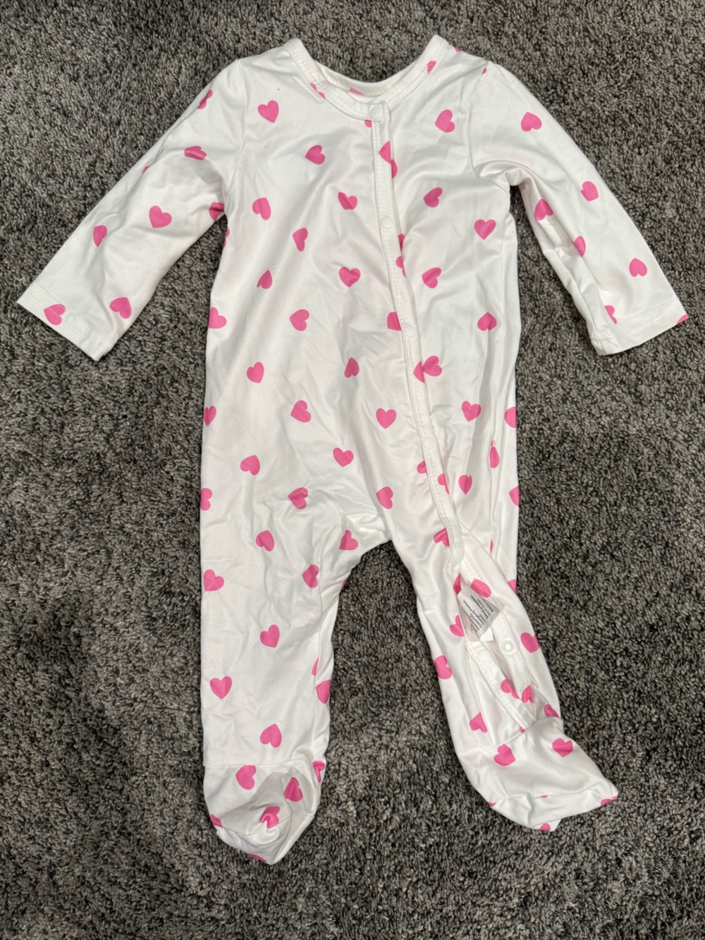 White Baby Footed Onesie with Pink Heart Print